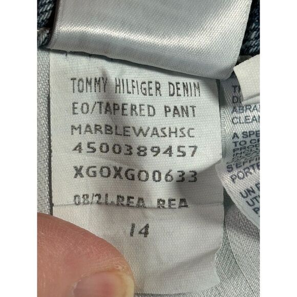 Tommy Hilfiger Girls Jeans Size 14 Light Wash Tapered Leg Frayed Hem High Rise - Picture 14 of 16